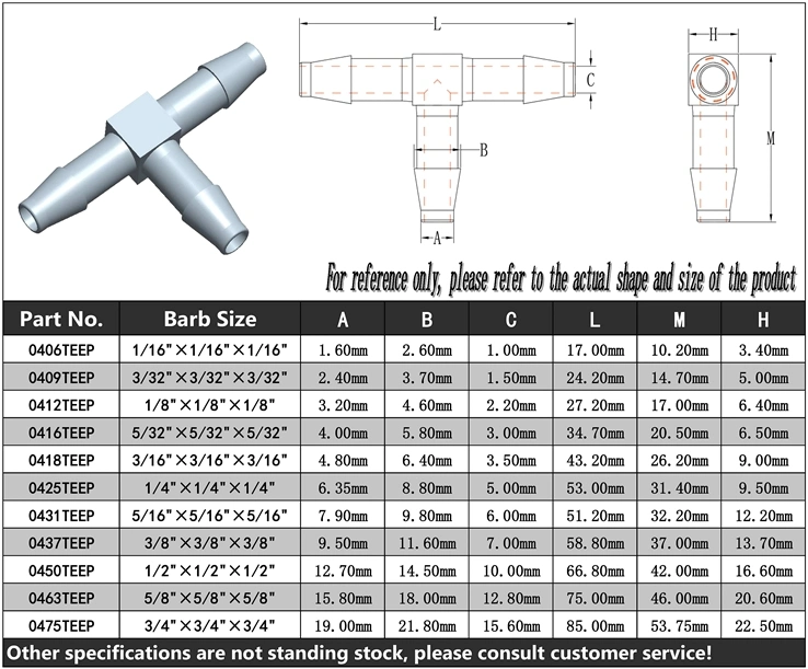 3/16" 4.8mm T Fitting Equal 3 Ways Barbed Tubing Connections Plastic Hose Barb Fittings