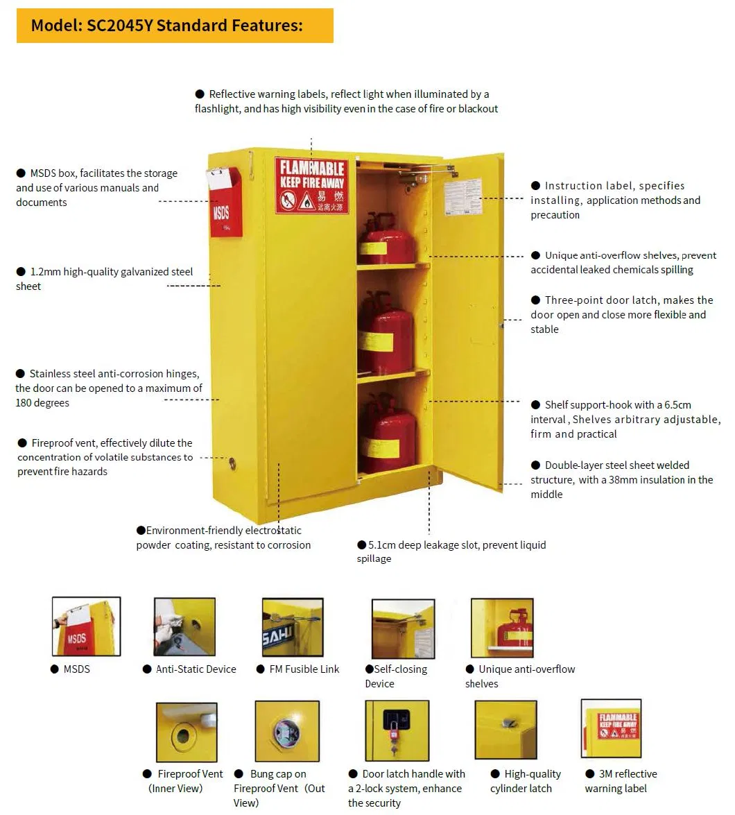 Sai-U 45gallon Flammable Safety Cabinet Lab Chemical Storage Cabinet Sc0045y