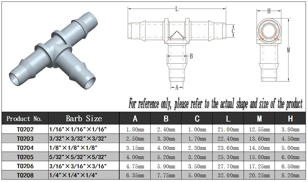 3/16" 4.8mm T Fitting Equal 3 Ways Barbed Tubing Connections Plastic Hose Barb Fittings